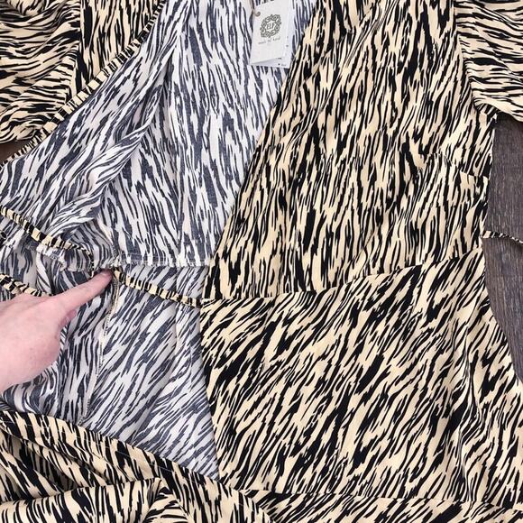 ELF Made by Hand Set Sail Wrap Dress Midi Puff Sleeves Size Large Tan Brown - Picture 14 of 16